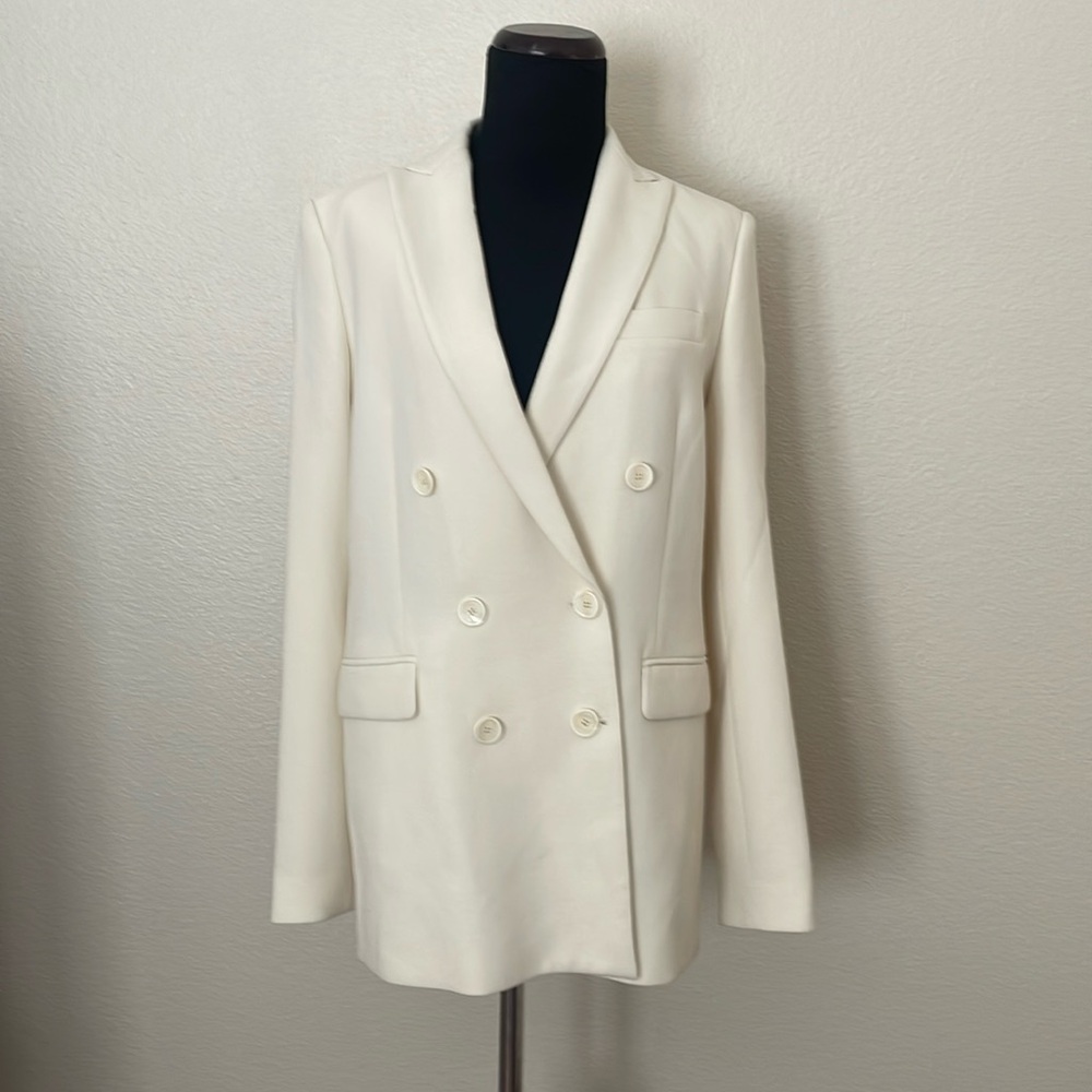 New ZARA ZW COLLECTION Ivory Double Breasted Suit Blazer Jacket
